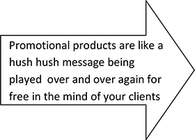 Promotional products are like a hush hush message being played over and over again for free in the mind of your clients